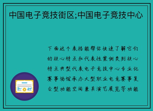 中国电子竞技街区;中国电子竞技中心